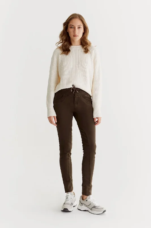Cozy Sweatshirts Mila Mid Waist Jogger 5 Pocket Ankle Pants Chocolate