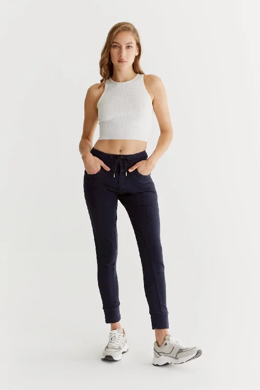 Smart Outfits Mila Mid Waist Jogger 5 Pocket Ankle Pants Navy