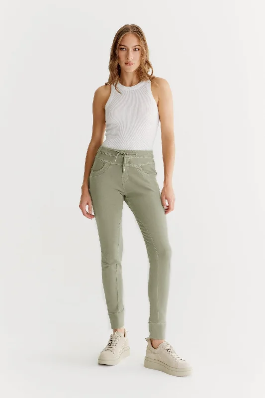 Soft Sweaters Mila Mid Waist Jogger 5 Pocket Ankle Pants Sage
