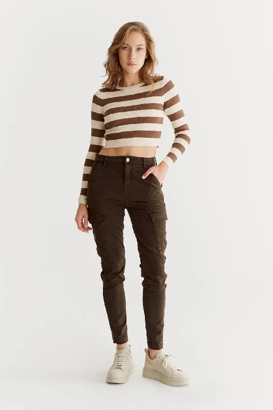 Trendy Joggers Angel High Waist Cargo Pants Winter Chocolate