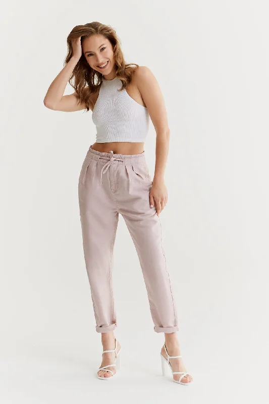 Trendy Outerwear Claudia High Waist Paper Bag Chino Cropped Pants Dusty Rose