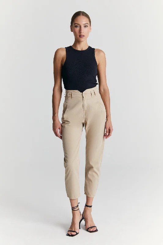 Dapper Suits Camila High Waist Paperbag Chino Pants Beige