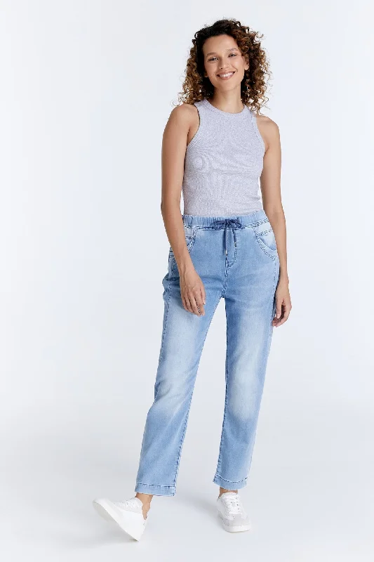 Heavy Coats Ella Mid Waist Jogger 5 Pocket Ankle Jeans Light Blue Denim