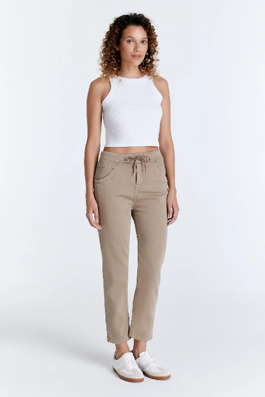 Casual Comfort Ella Mid Waist Jogger 5 Pocket Ankle Pants Moon Rock