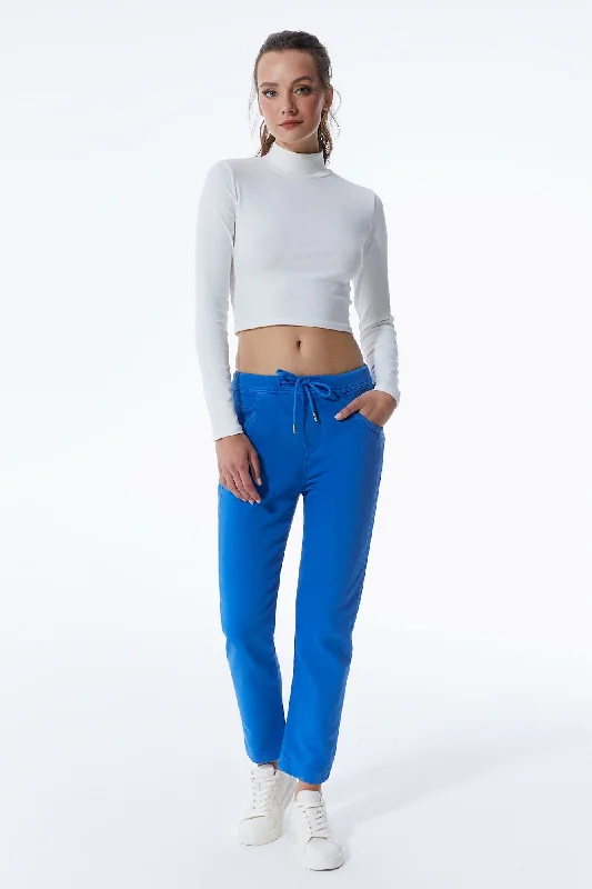 Outdoor Wear Ella Mid Waist Jogger 5 Pocket Ankle Pants Saks Blue