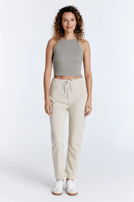 Cozy Fit Ella Mid Waist Jogger 5 Pocket Ankle Pants Sand