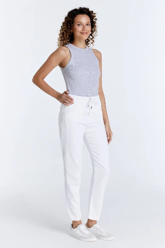 Effortless Style Ella Mid Waist Jogger 5 Pocket Ankle Pants White