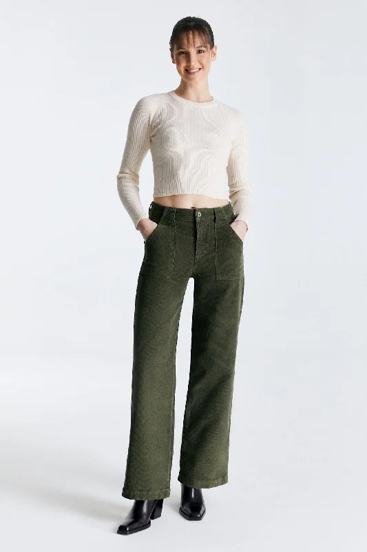 Sporty Wardrobe Lulu Cord High Waist Jeans Green