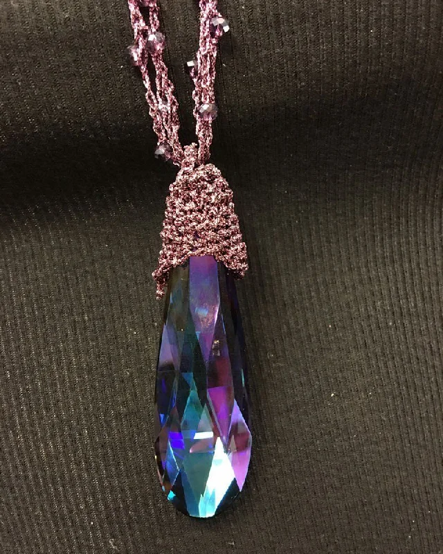 Designer Ties Crochet Crystal Necklace Purple