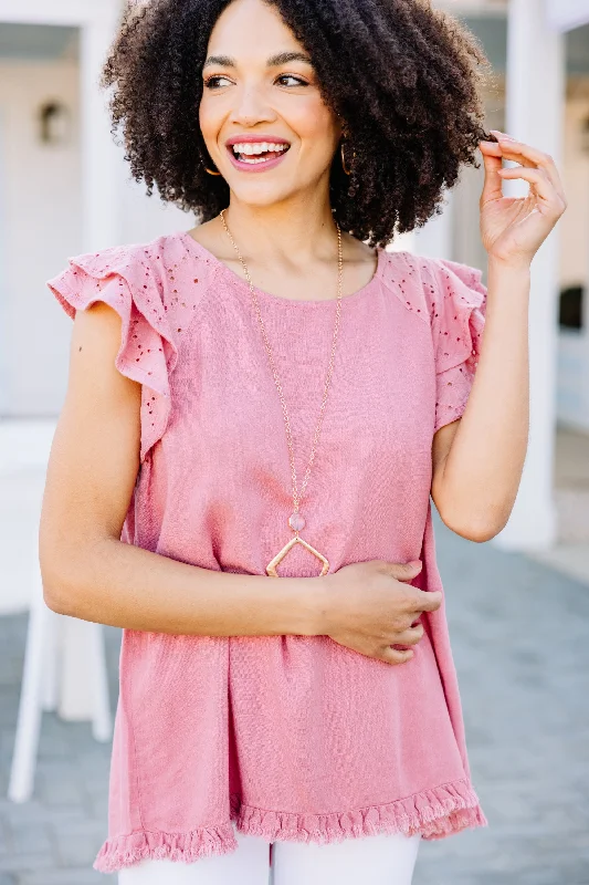 Smart Looks Delight In Spring Rose Pink Eyelet Top