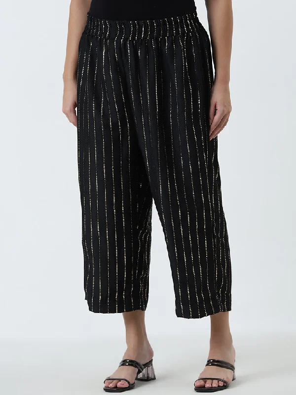 Simple Outfits Diza Black Embellished High-Rise Palazzos