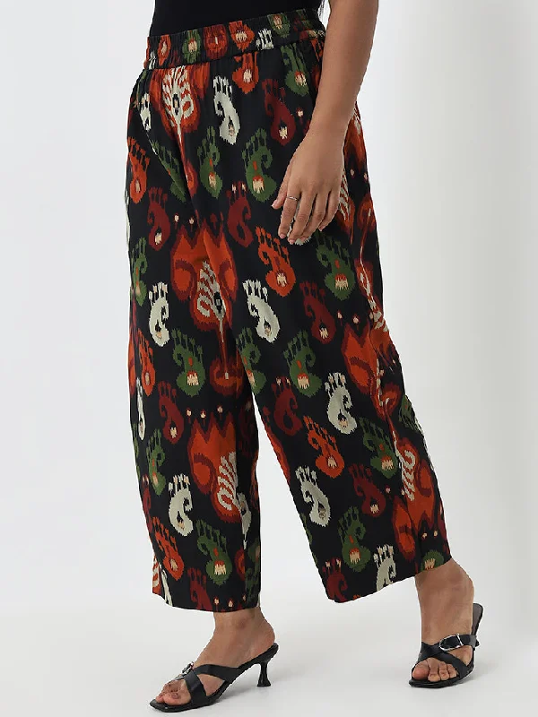 Urban Essentials Diza Black Ikat Design High-Rise Ethnic Pants