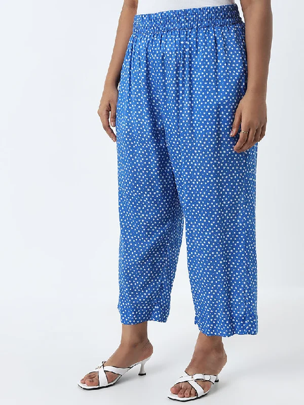 Soft Sweaters Diza Blue Bandhani Printed High-Rise Cotton Palazzos