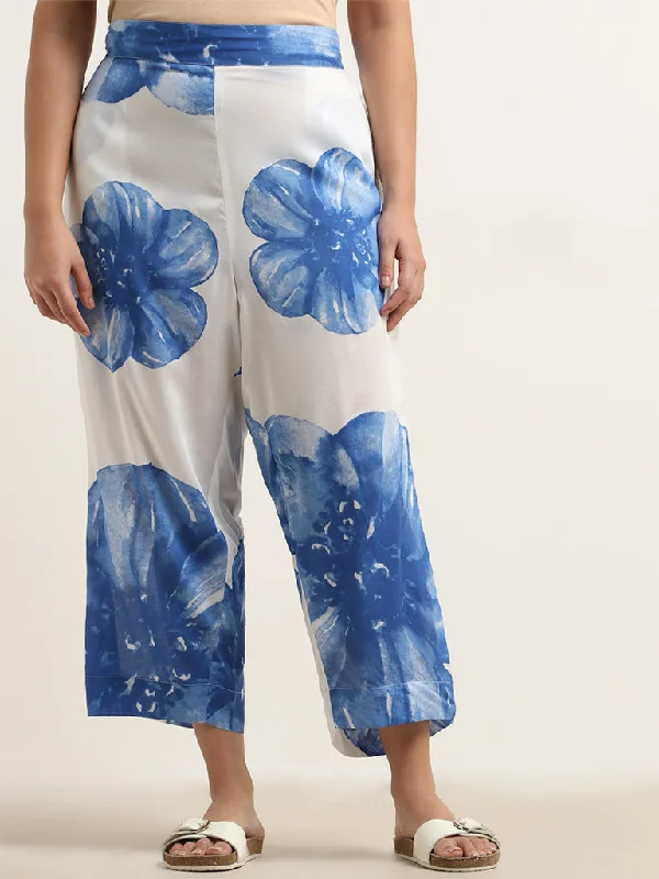 Smart Tops Diza Blue Floral Printed High-Rise Palazzos