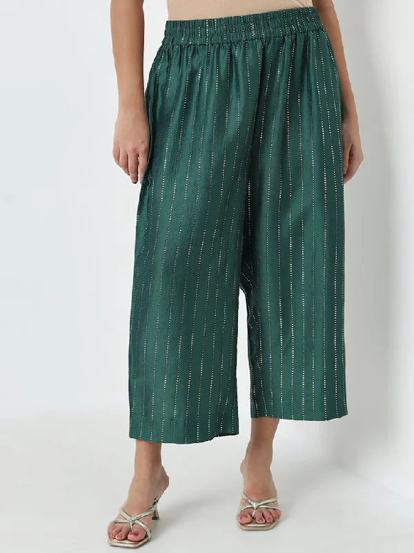 Urban Apparel Diza Dark Green Striped Printed High-Rise Ethnic Pants
