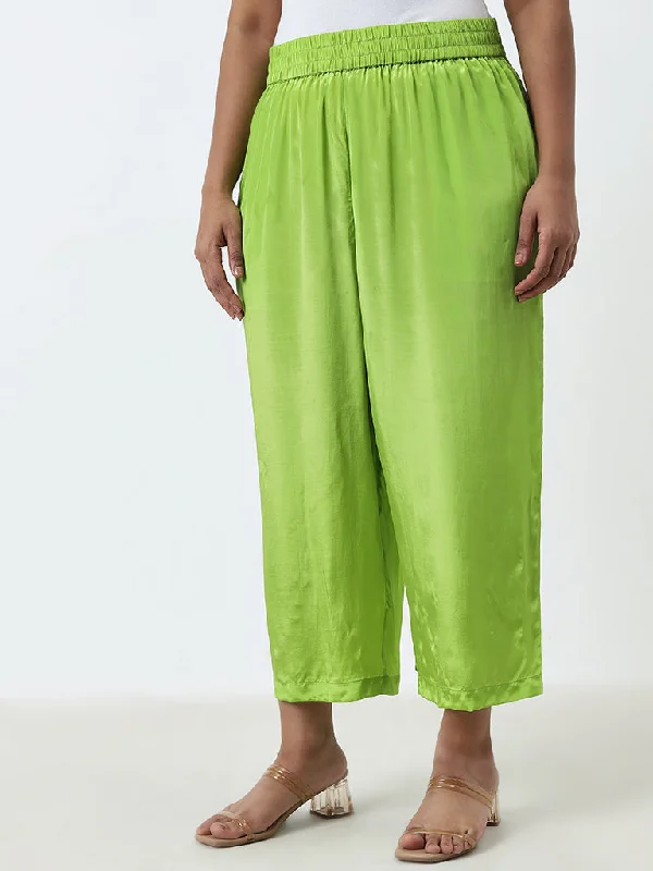 Casual Outfit Diza Green High-Rise Palazzos