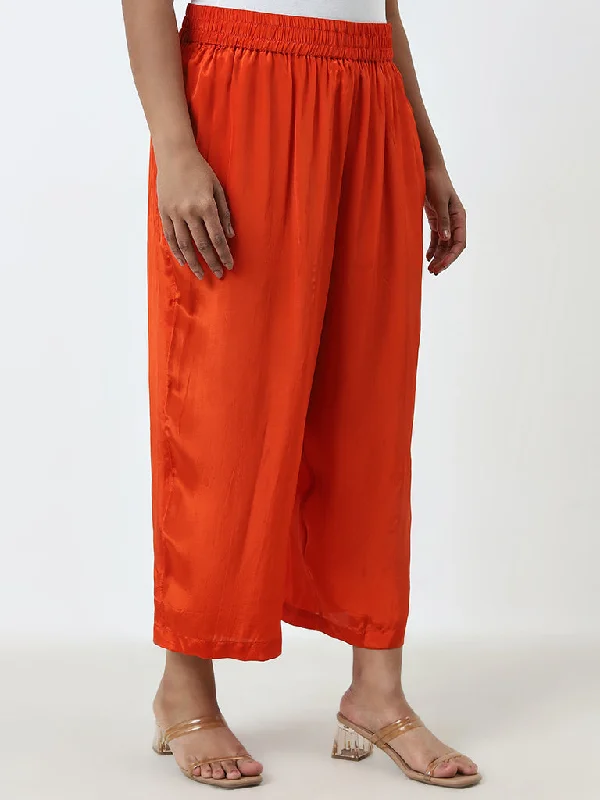 Easygoing Fashion Diza Orange Glossy High-Rise Ethnic Pants