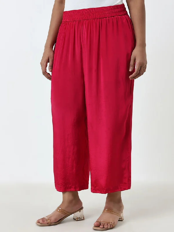 Lightweight Gear Diza Pink Glossy High-Rise Palazzos