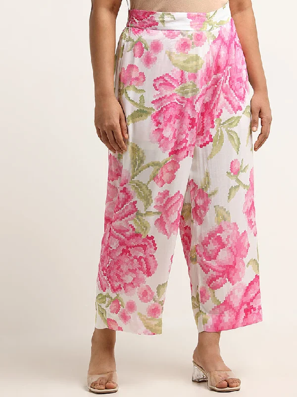 Sporty Jackets Diza Pink Mid-Rise Floral Print Straight Pants