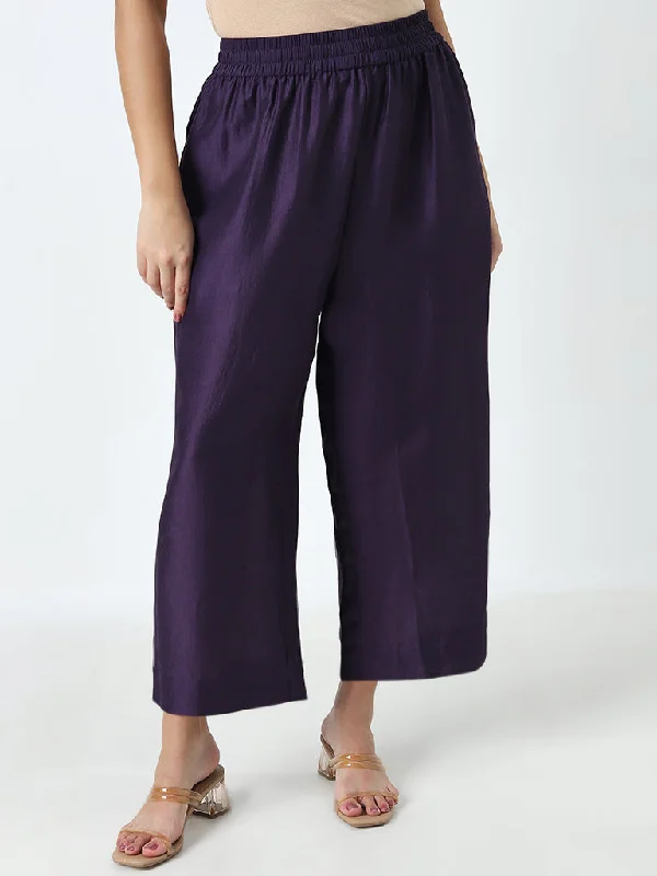 Everyday Outfits Diza Purple Solid High-Rise Palazzos