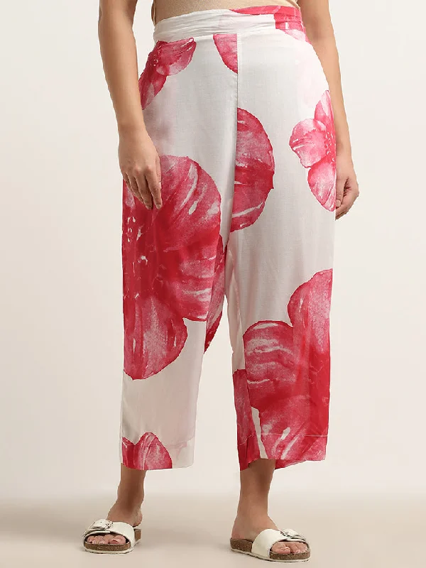 Designer Shirts Diza Red Floral Printed High-Rise Palazzos