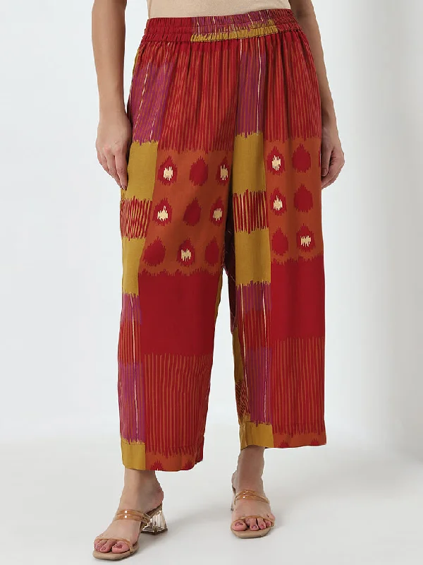 Soft Materials Diza Red Printed High-Rise Palazzos