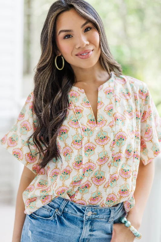 Comfy Hoodies Dreaming In Detail Cream White Printed Blouse