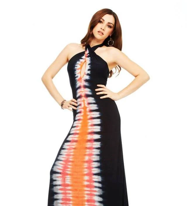 Wool Pants E-Motions Halter Maxi Dress Black Orange Tie Dye