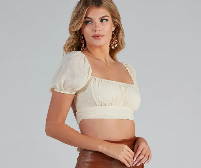 Jogging Jackets Effortless Vibes Puff Sleeve Crop Top