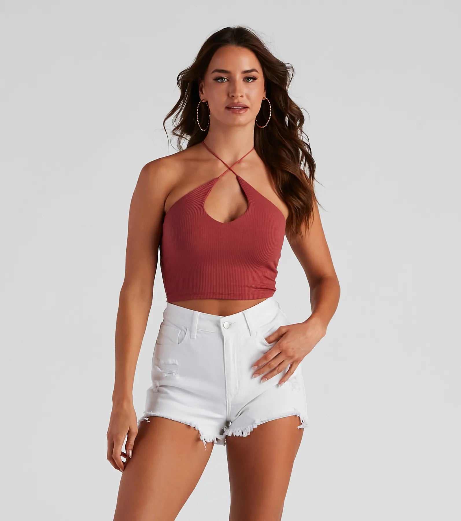 Relaxed Denim Everyday Staple Halter Crop Top