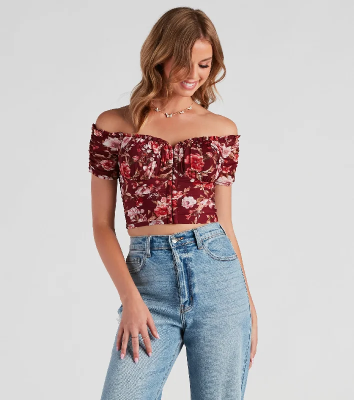 Classic Comfort Fall Florals Mesh Crop Bustier