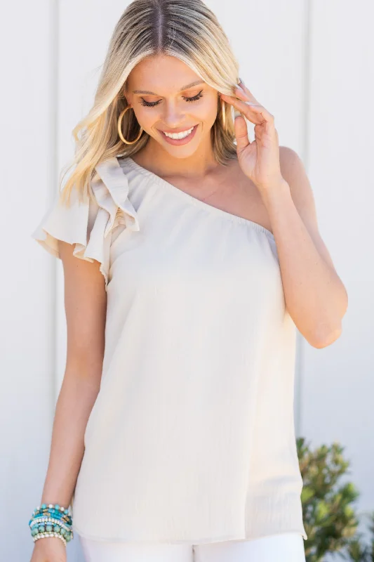 Knit Sweaters Feeling Poetic Natural White One Shoulder Blouse