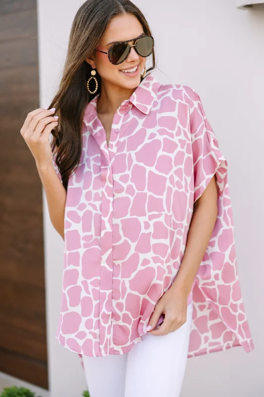 Sports Tights Feeling Your Best Mauve Pink Giraffe Print Blouse