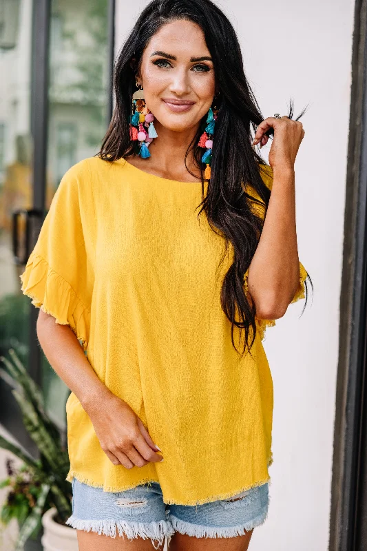 Jogging Suits Find You Out Mango Yellow Linen Linen Top