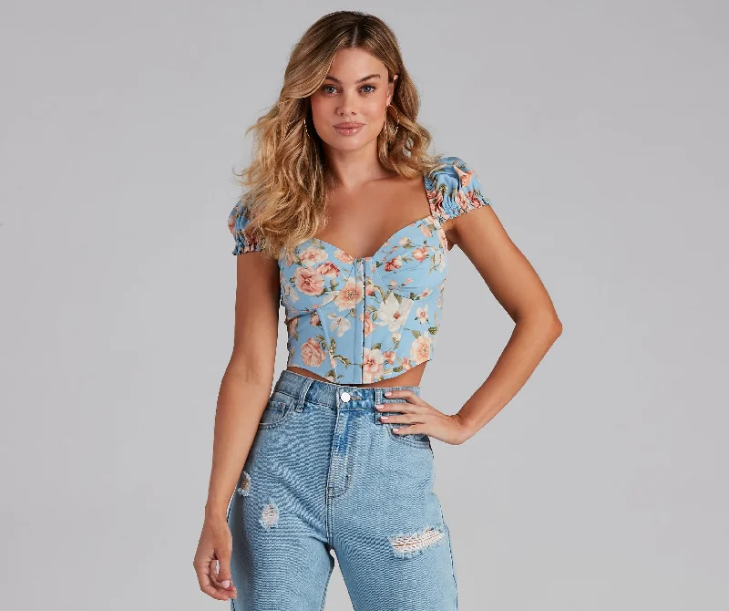 Vintage Tees Floral Bliss Poplin Corset Top