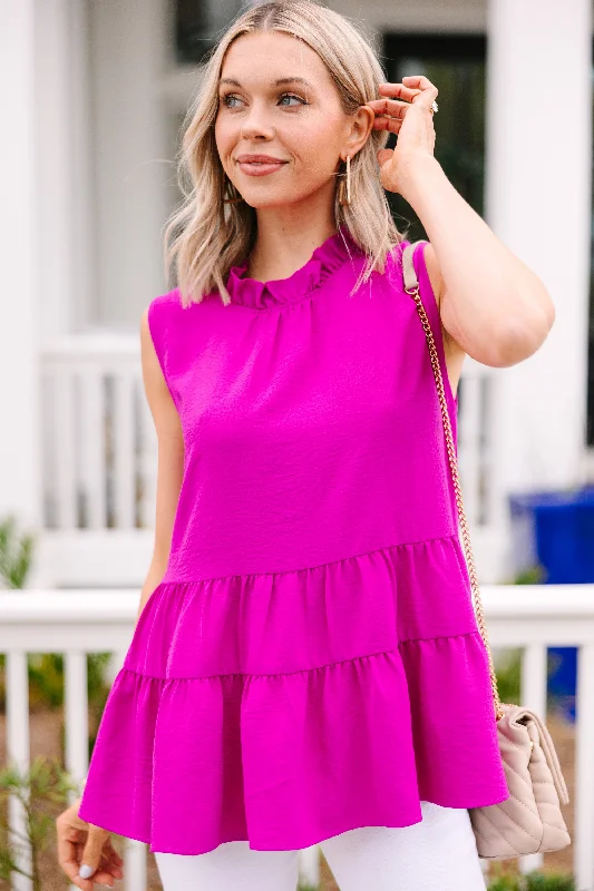 Sporty Jackets Get A Reaction Fuchsia Pink Tiered Tank