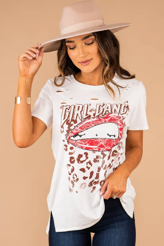 Parkas Style Girl Gang Ivory White Leopard Graphic Tee