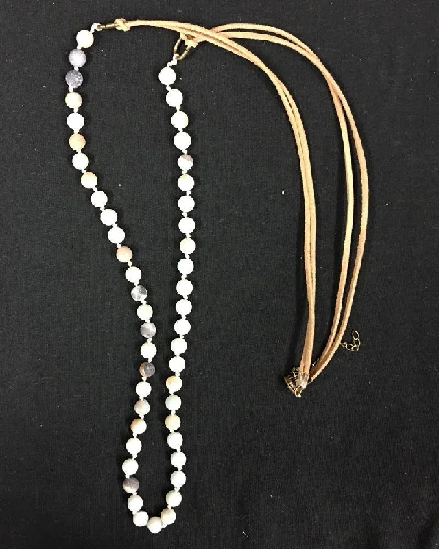 Designer Scarves Hand Knotted Amazonite and Leather Necklace