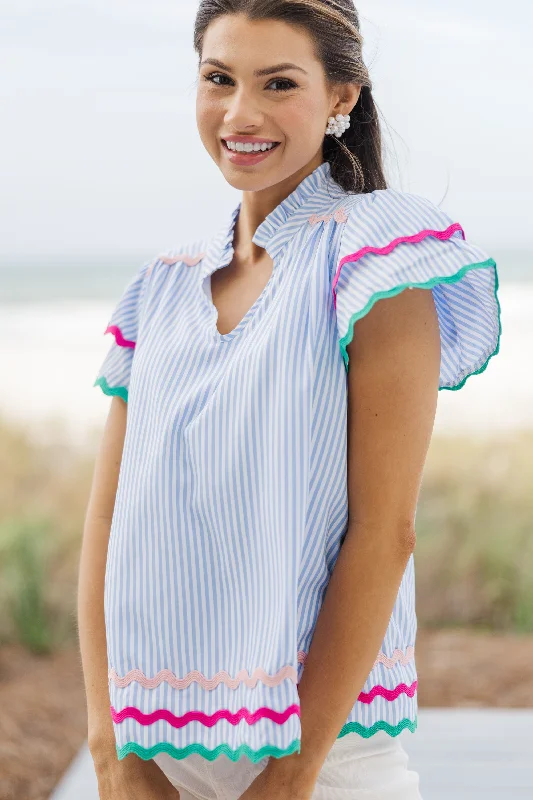 Premium Comfort Have Some Fun Blue Striped Blouse