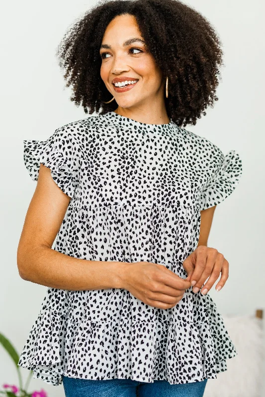 Cozy Essentials Hear Your Call Ivory White Leopard Babydoll Top