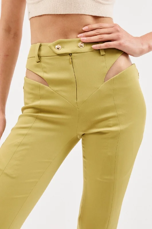 High Waist Lime Green Cut Out Fitted Pant