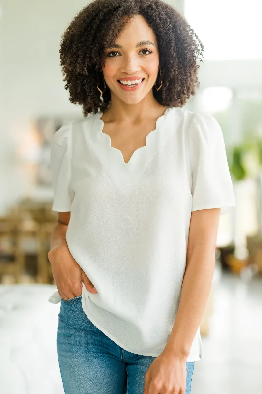 Premium Fit How To Love Ivory White Scalloped Blouse