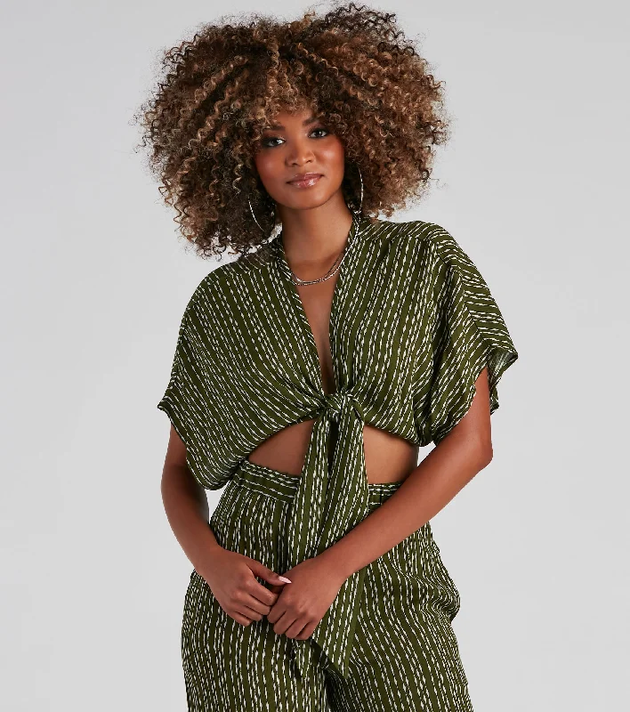Comfy Styles In Line Tie-Front Striped Top