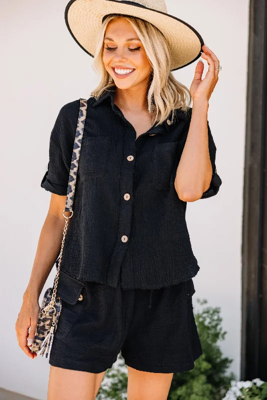 Classic Comfort In My Dreams Black Button Down Top