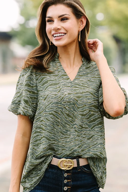 Urban Style In The Works Olive Green Tiger Striped Blouse