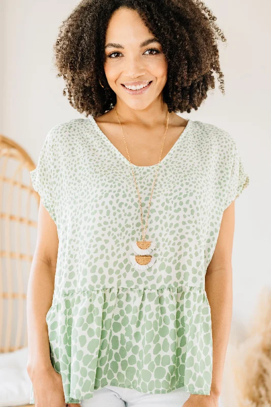 Designer Pants It All Matters Sage Green Leopard Top