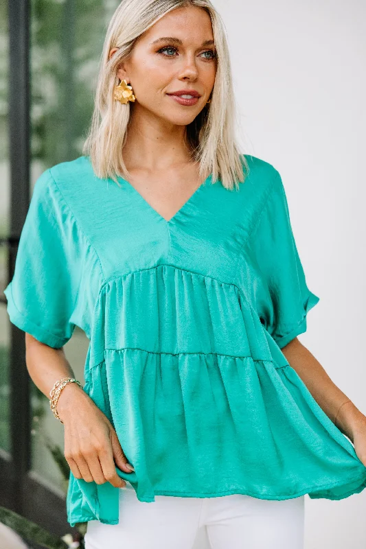 Polo Shirts It's A Start Green Satin Blouse