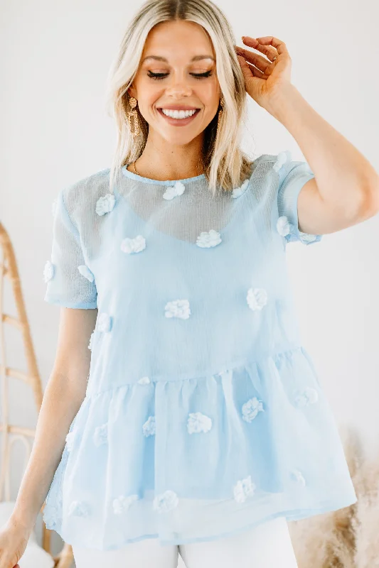 Casual Sweatshirts It's All Real Light Blue Swiss Dot Blouse