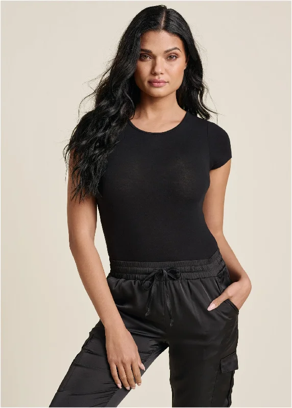 Wool Suits Ribbed Bodysuit - Black