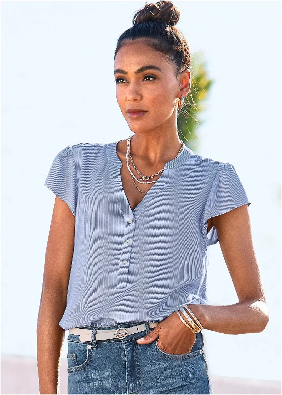 Sporty Jackets Button-Down Top - Blue